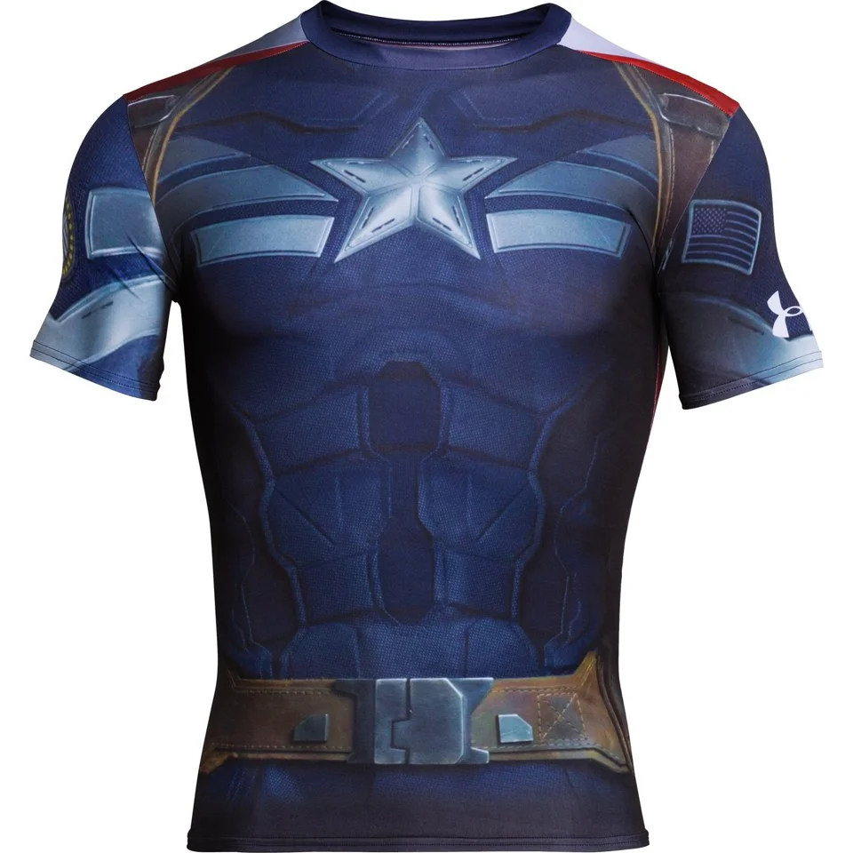 Under Armour Men's Captain America Compression Short Sleeved T-Shirt - Navy/Silver/Red - S - Blue/Red/Silver Image 1
