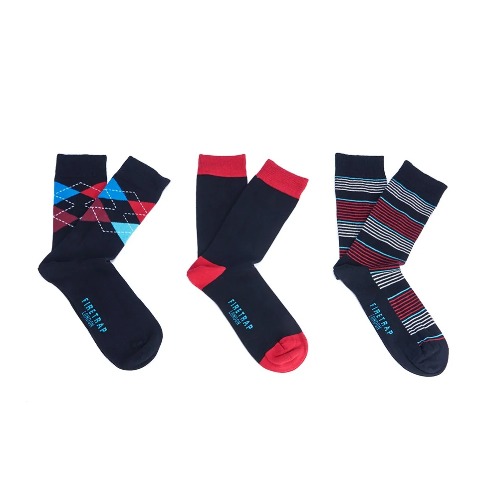 Firetrap Men's Jacquard Logo 3-Pack Socks - Black - One Size - Black Image 1