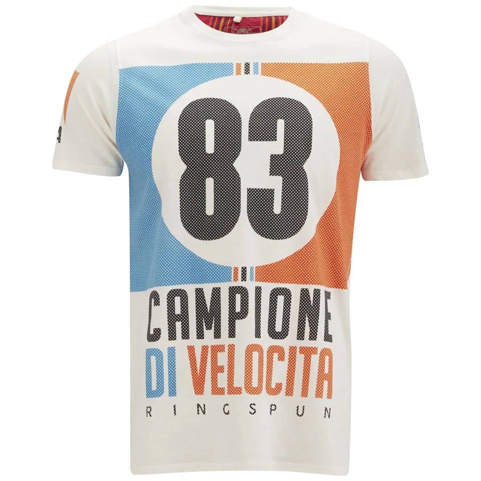 Ringspun Men's Velocity Printed T-Shirt - Off White - S - Cream Image 1