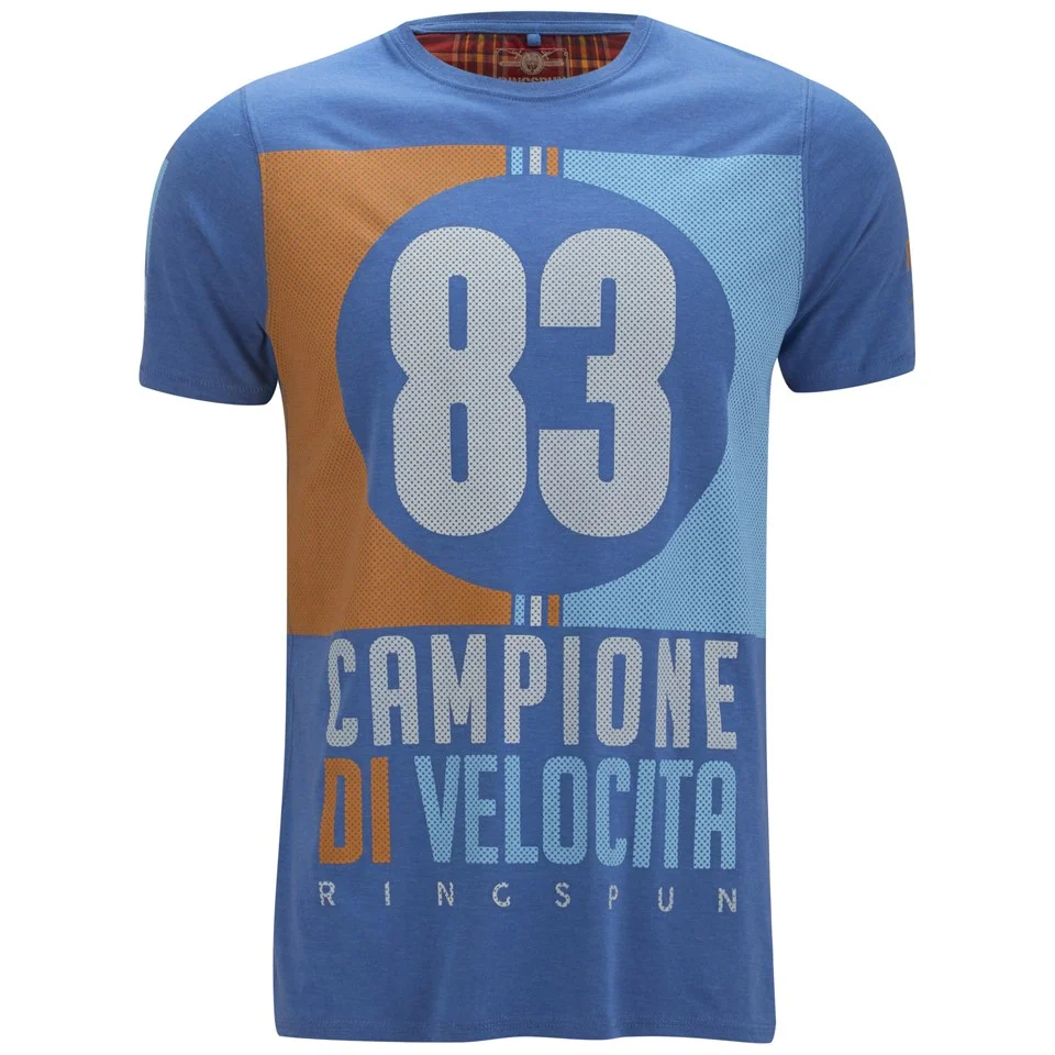 Ringspun Men's Velocity Printed T-Shirt - Royal Marl - S - Blue Image 1