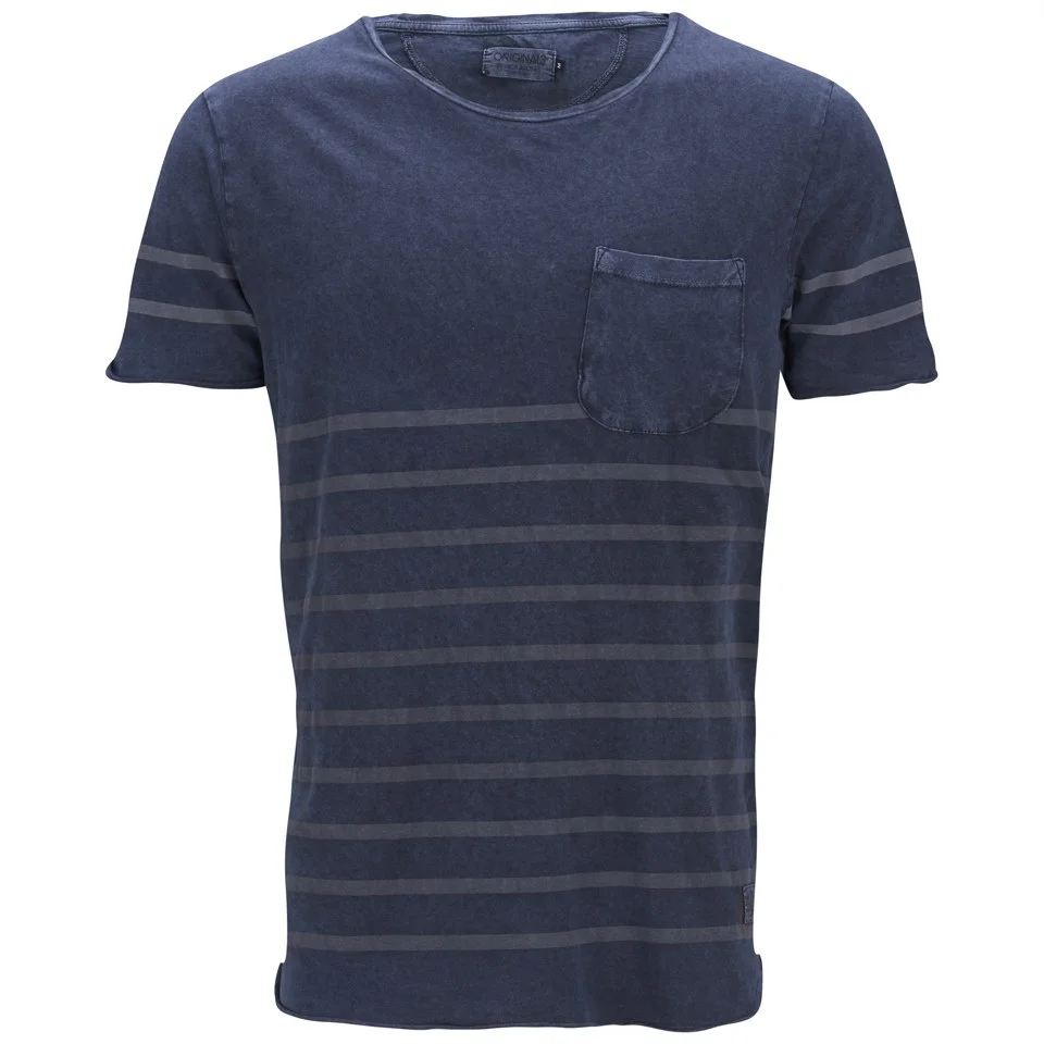 Jack & Jones Originals Men's Striped Corner T-Shirt - Peacoat - S - Blue Image 1