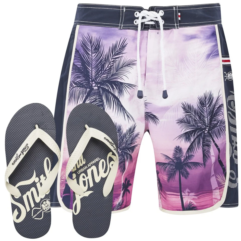 Smith & Jones Men's Kokomo Board Shorts with Free Flip Flops - Navy Cosmos - S - Purple Image 1