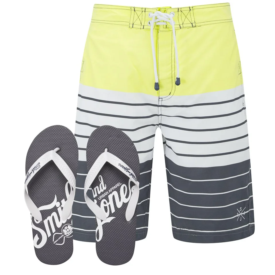 Smith & Jones Men's Shore Board Shorts with Free Flip Flops - Canary Yellow - S - Yellow Image 1