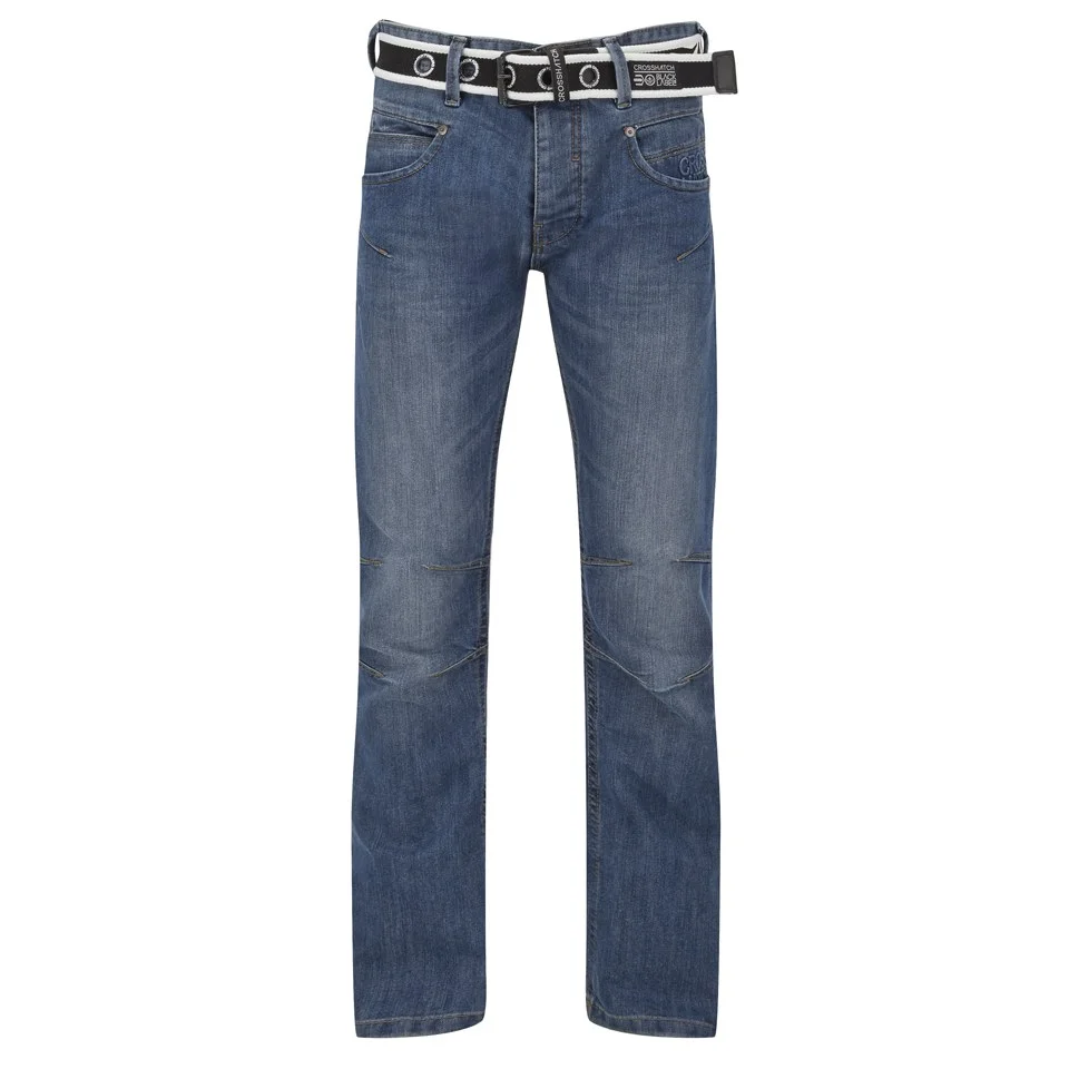 Crosshatch Men's Oakland Belted Jeans - Stone Wash - 30S - Blue Image 1