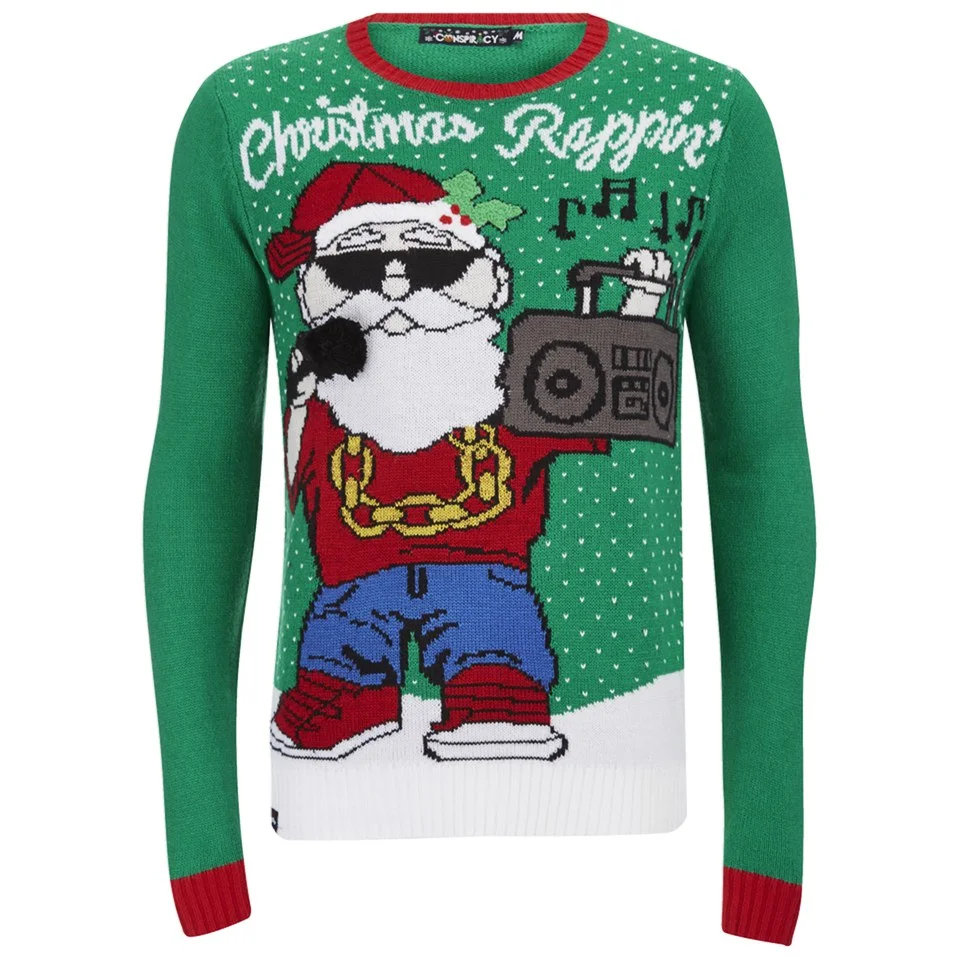 Conspiracy Men's Rappin' Christmas Jumper - Green - S - Green Image 1