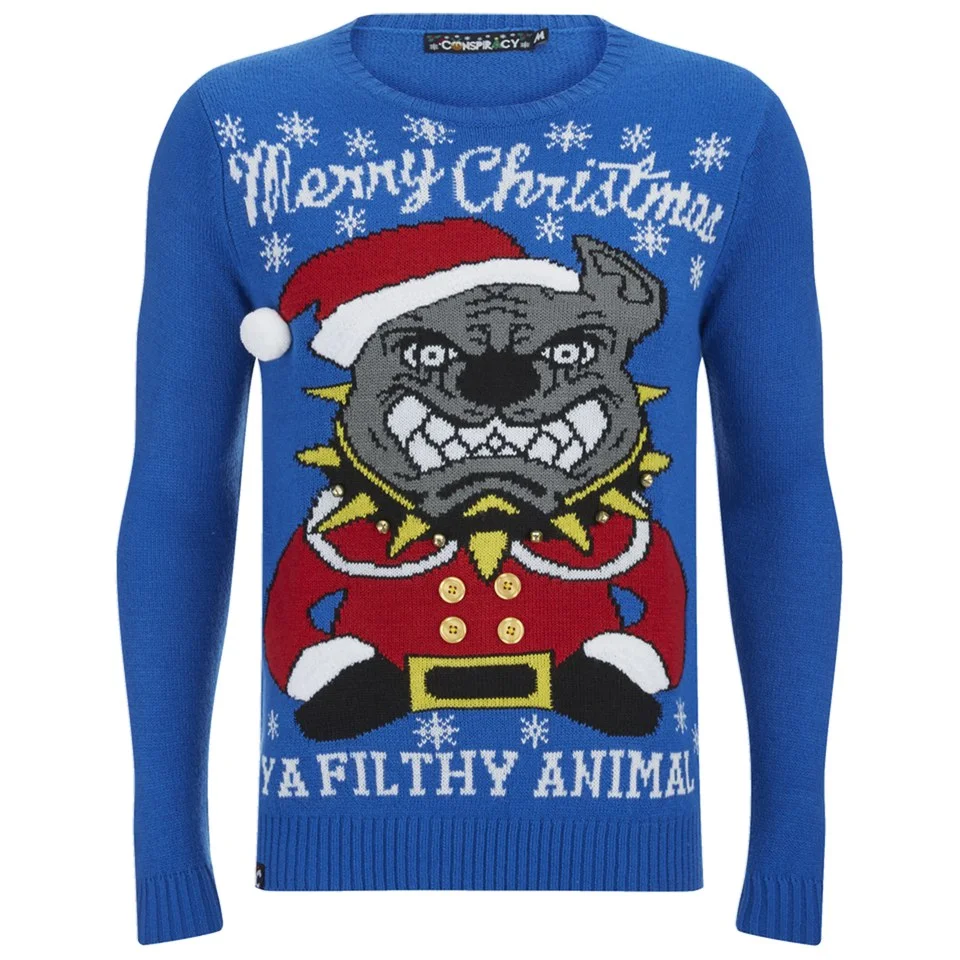 Conspiracy Men's Pitbull Christmas Jumper - Blue - S - Blue Image 1