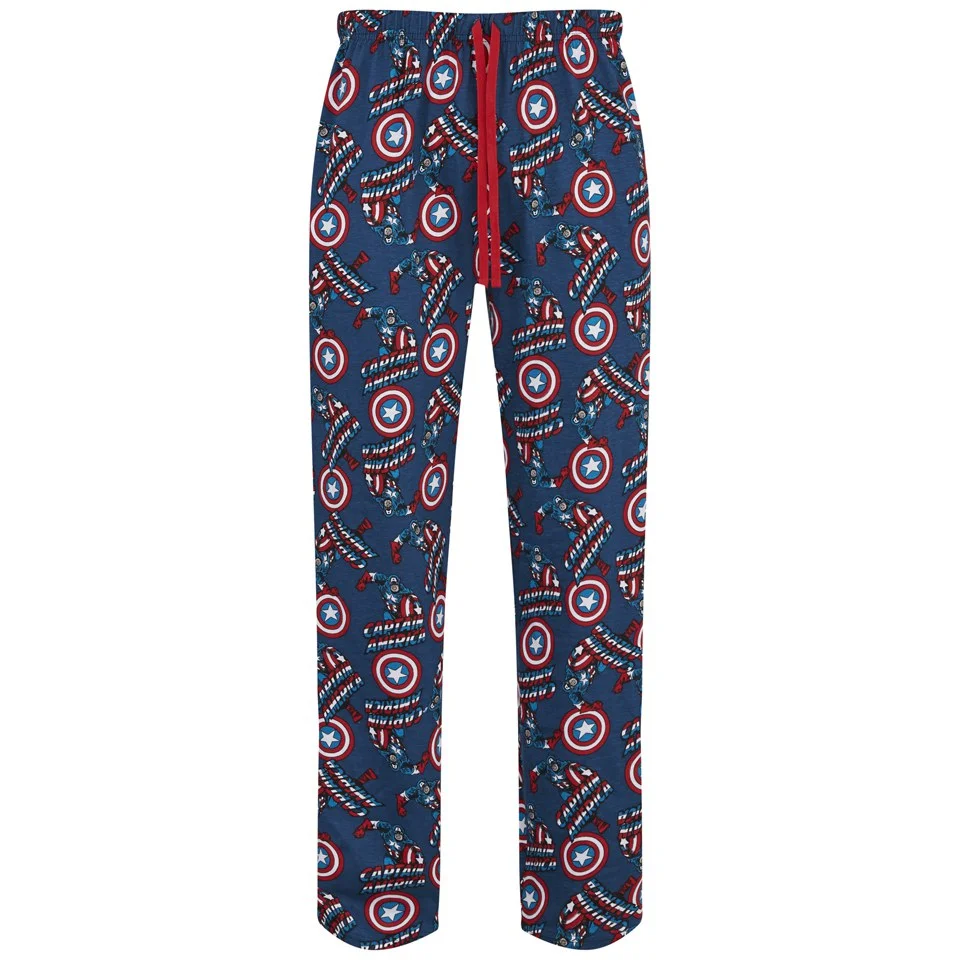 Marvel Men's Captain America All Over Print Lounge Pants - Blue - S - Blue Image 1