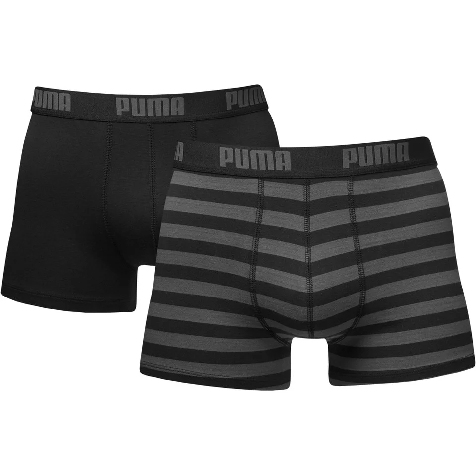 Puma Men's 2 Pack Striped Boxers - Black/Grey - S - Black/Grey Image 1