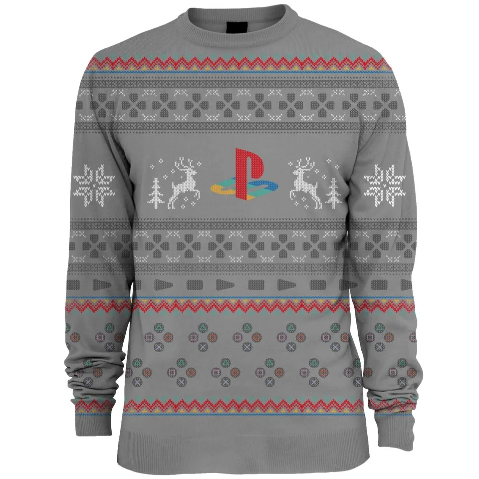PlayStation Console Knitted Christmas Jumper - Grey - S - Grey Image 1