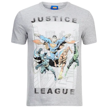 DC Comics Men's Justice League Flying T-Shirt - Grey Marl