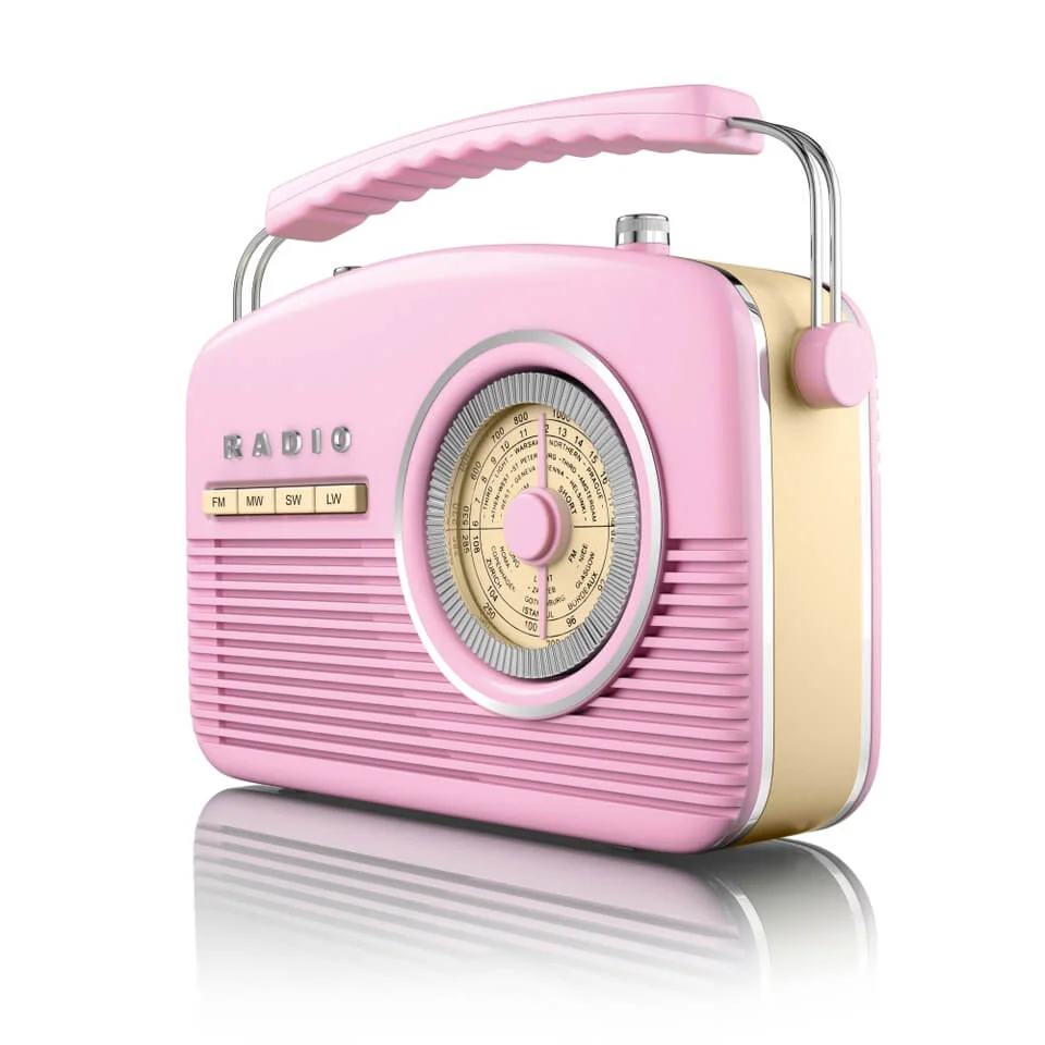 Akai Vintage 50s Style Portable Retro AM/FM Radio - Pink Image 1