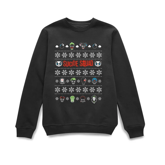DC Comics Suicide Squad Character Faces Black Christmas Sweater