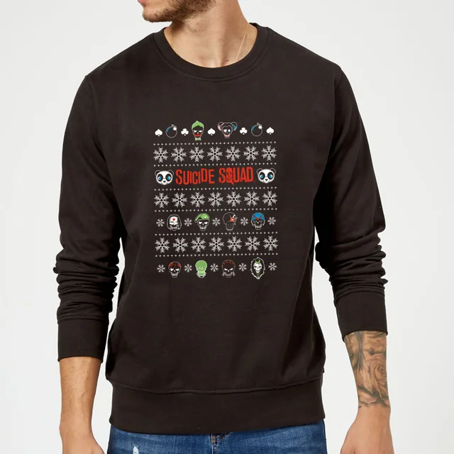 DC Comics Suicide Squad Character Faces Black Christmas Sweater