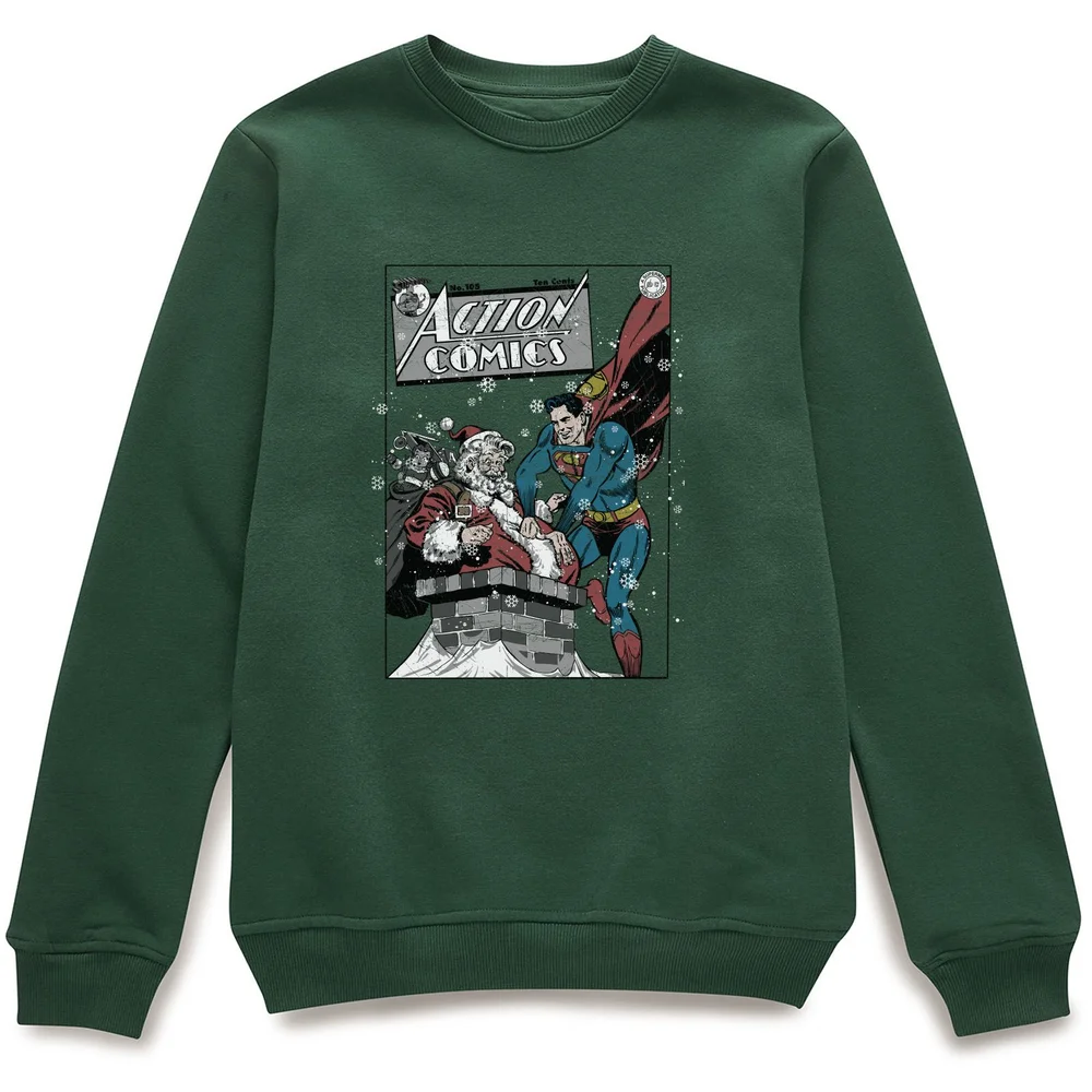DC Comics Originals Superman Action Comics Green Christmas Sweater - S Image 1
