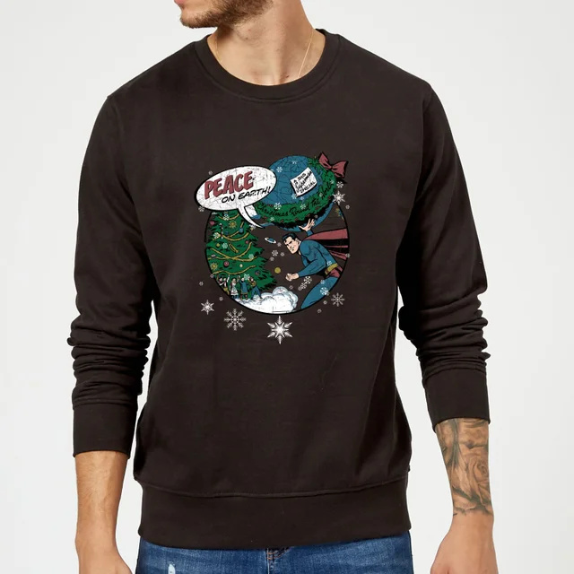 DC Comics Originals Superman Peace On Earth Black Christmas Sweater