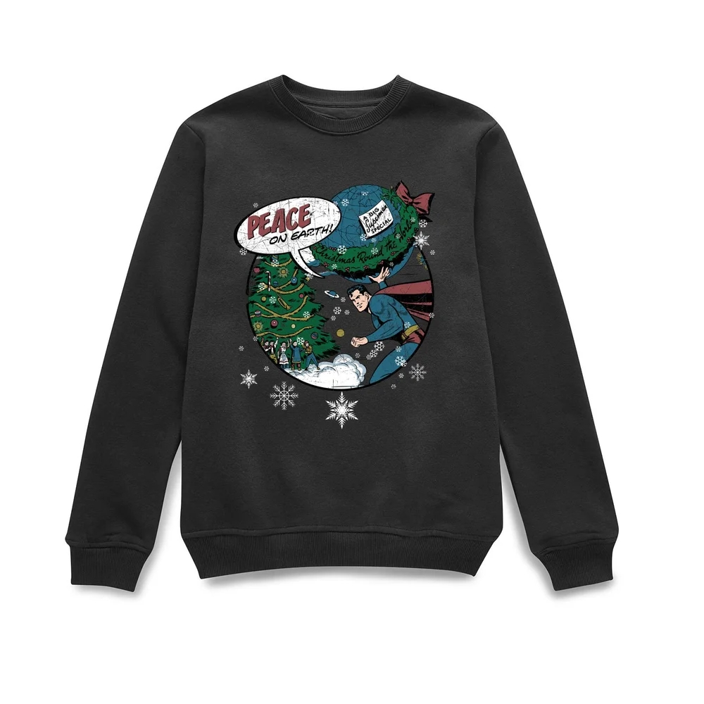 DC Comics Originals Superman Peace On Earth Black Christmas Sweater - S Image 1