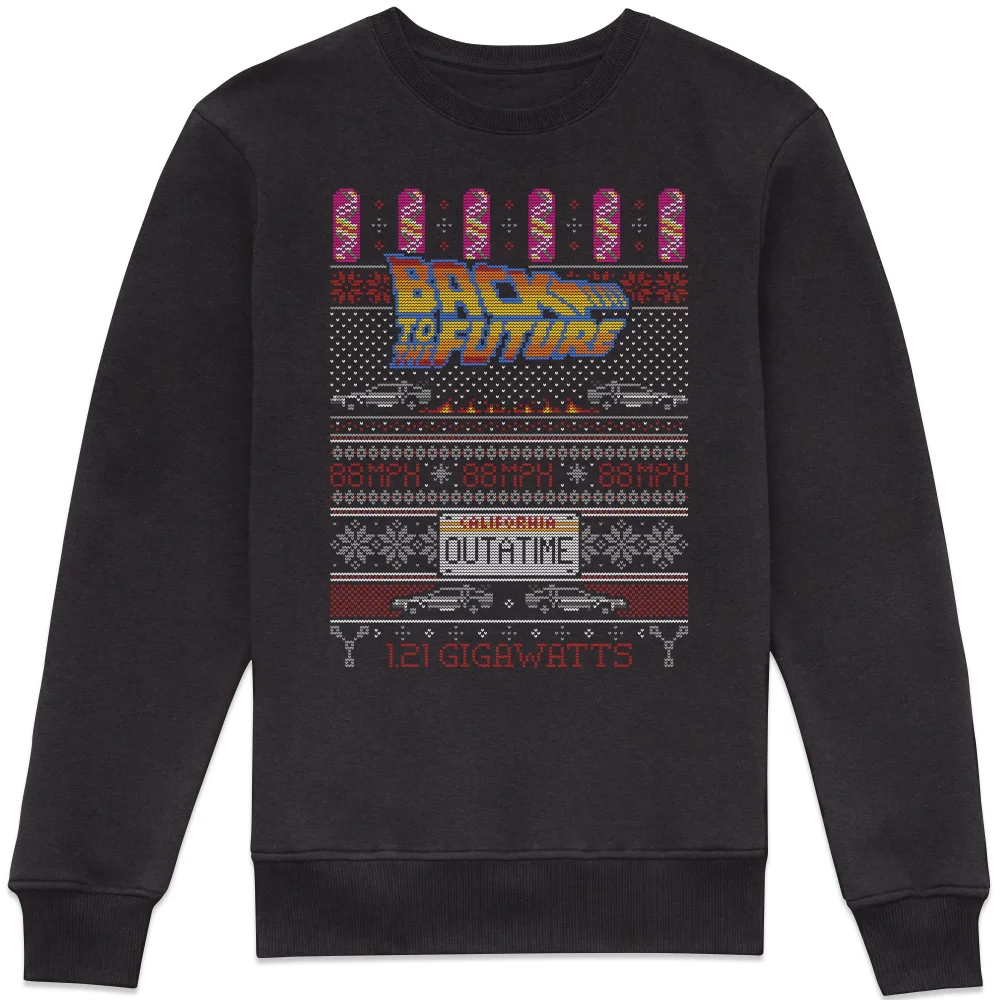 Back To The Future OUTATIME Men's Christmas Sweater - Black - S Image 1