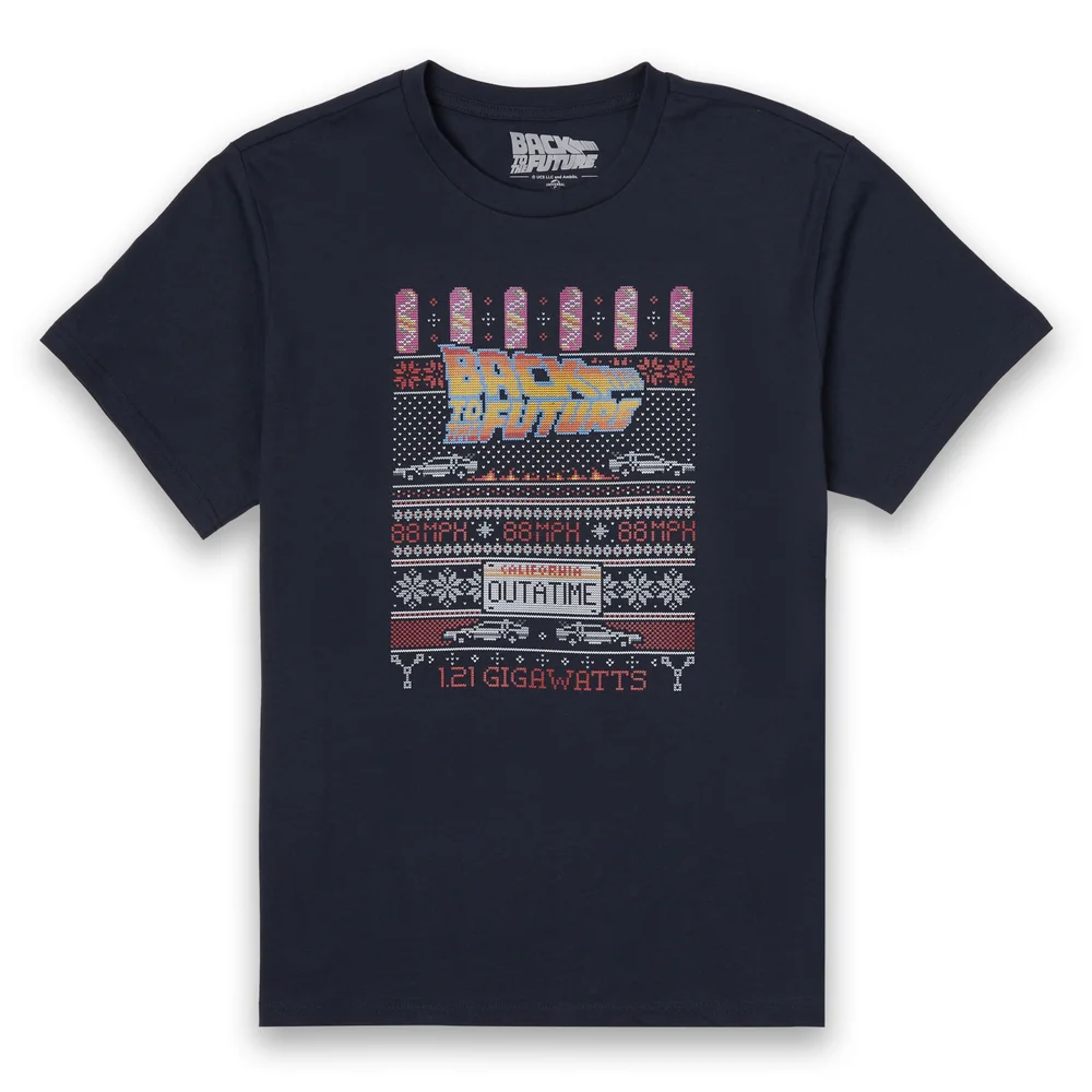 Back To The Future OUTATIME Men's Christmas T-Shirt - Navy - S Image 1