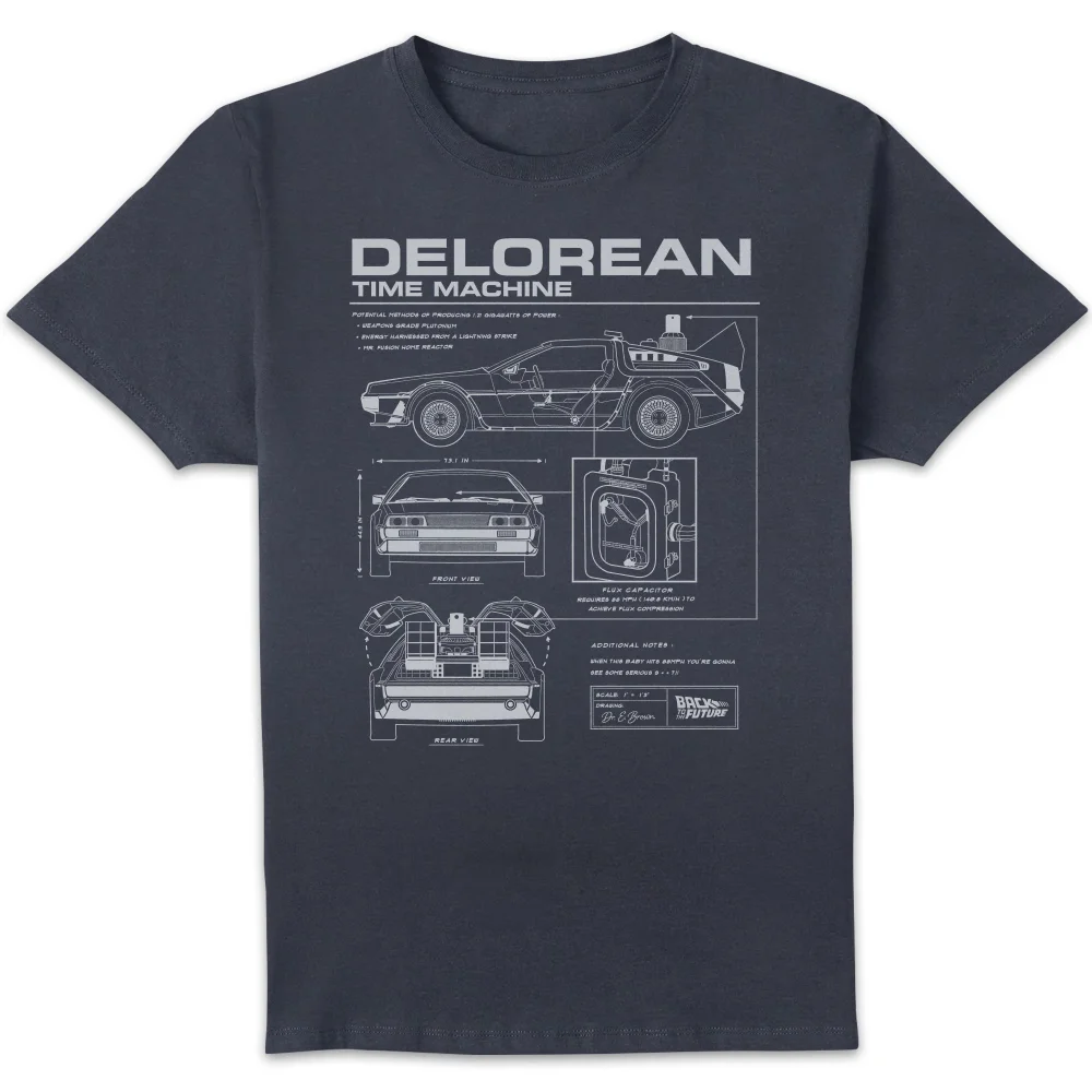 Back To The Future DeLorean Schematic T-Shirt - Navy - XL Image 1