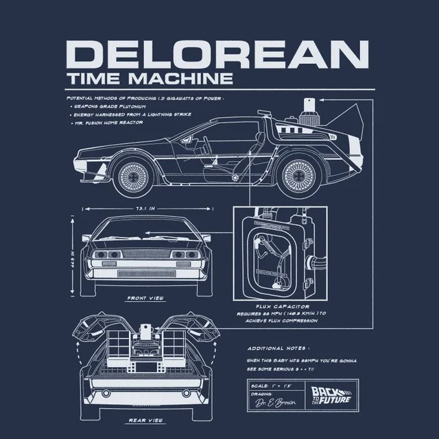 Back To The Future DeLorean Schematic T-Shirt - Navy