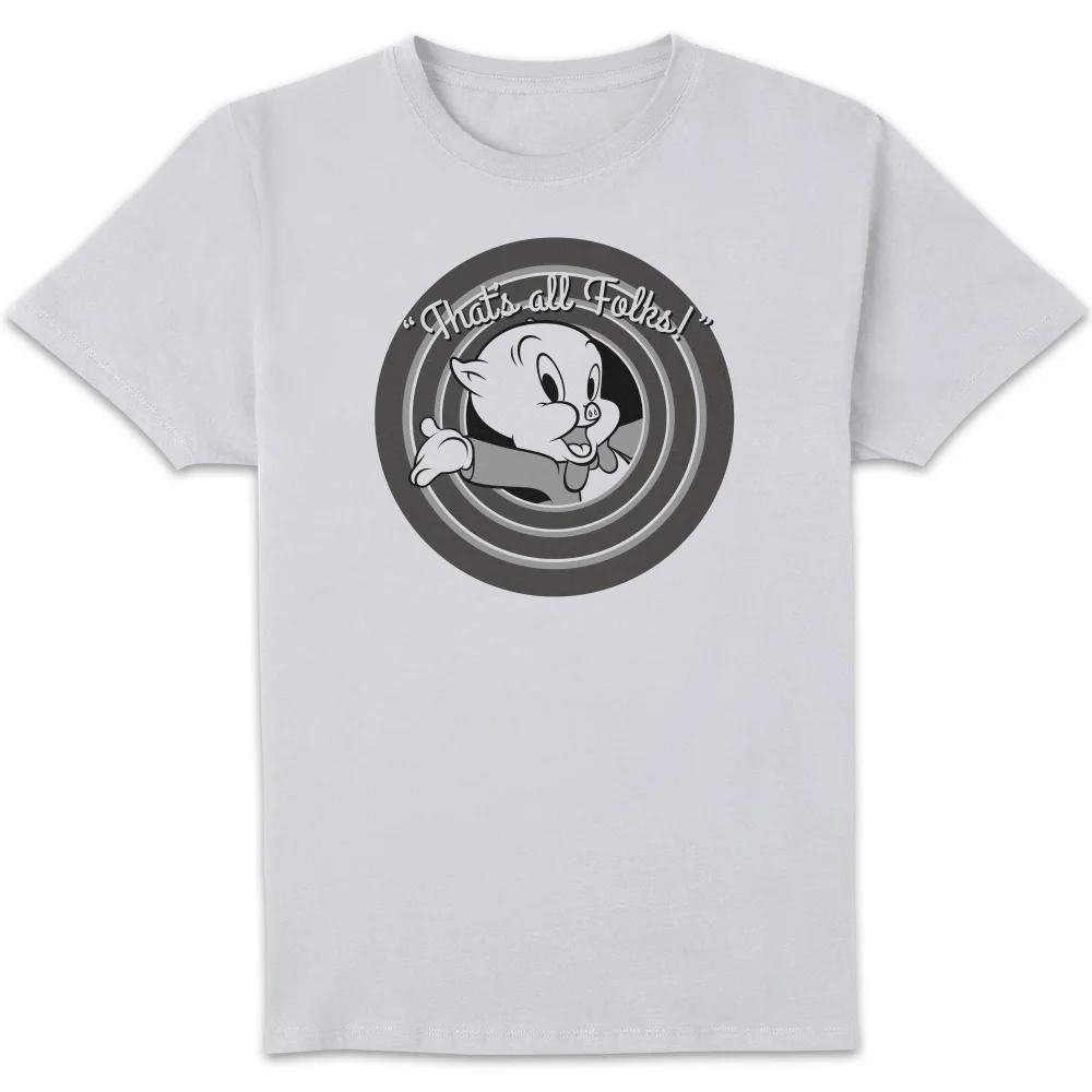 Looney Tunes That's All Folks Porky Pig Men's T-Shirt - White - S Image 1