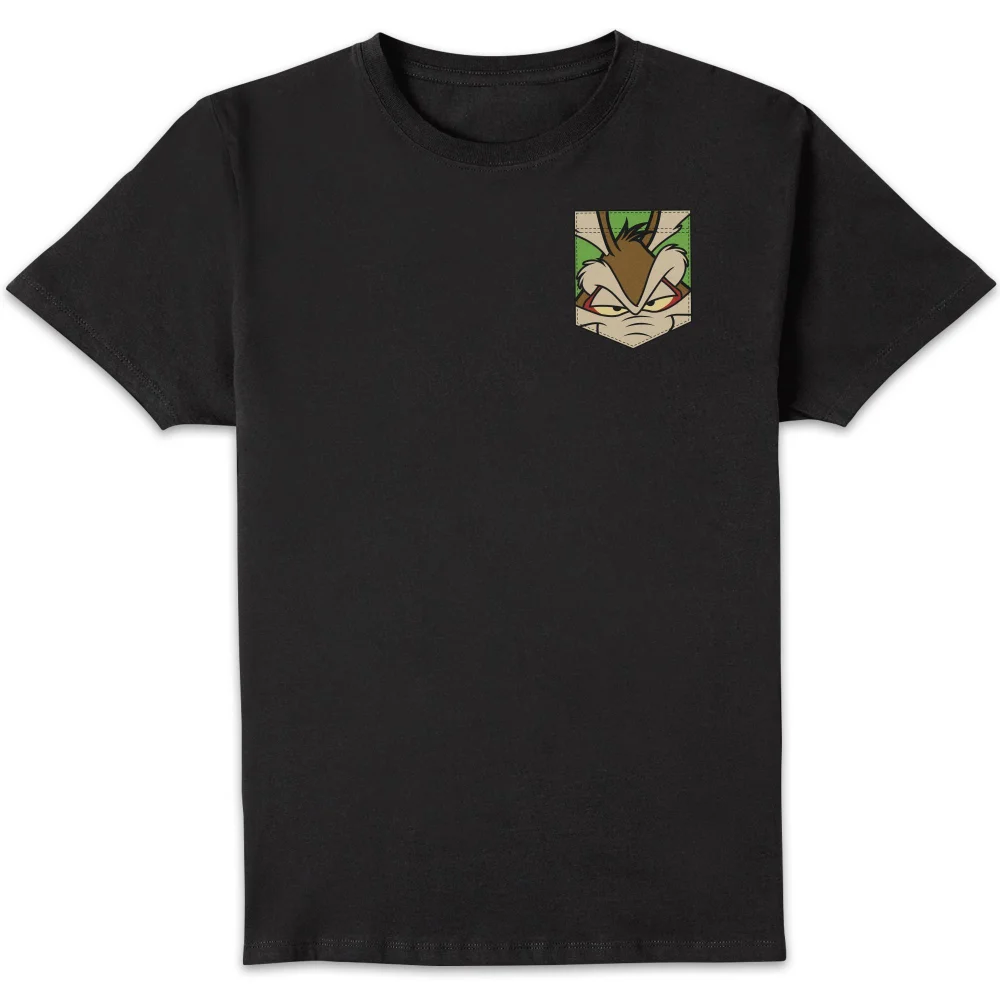 Looney Tunes Wile E Coyote Face Faux Pocket Men's T-Shirt - Black - S Image 1