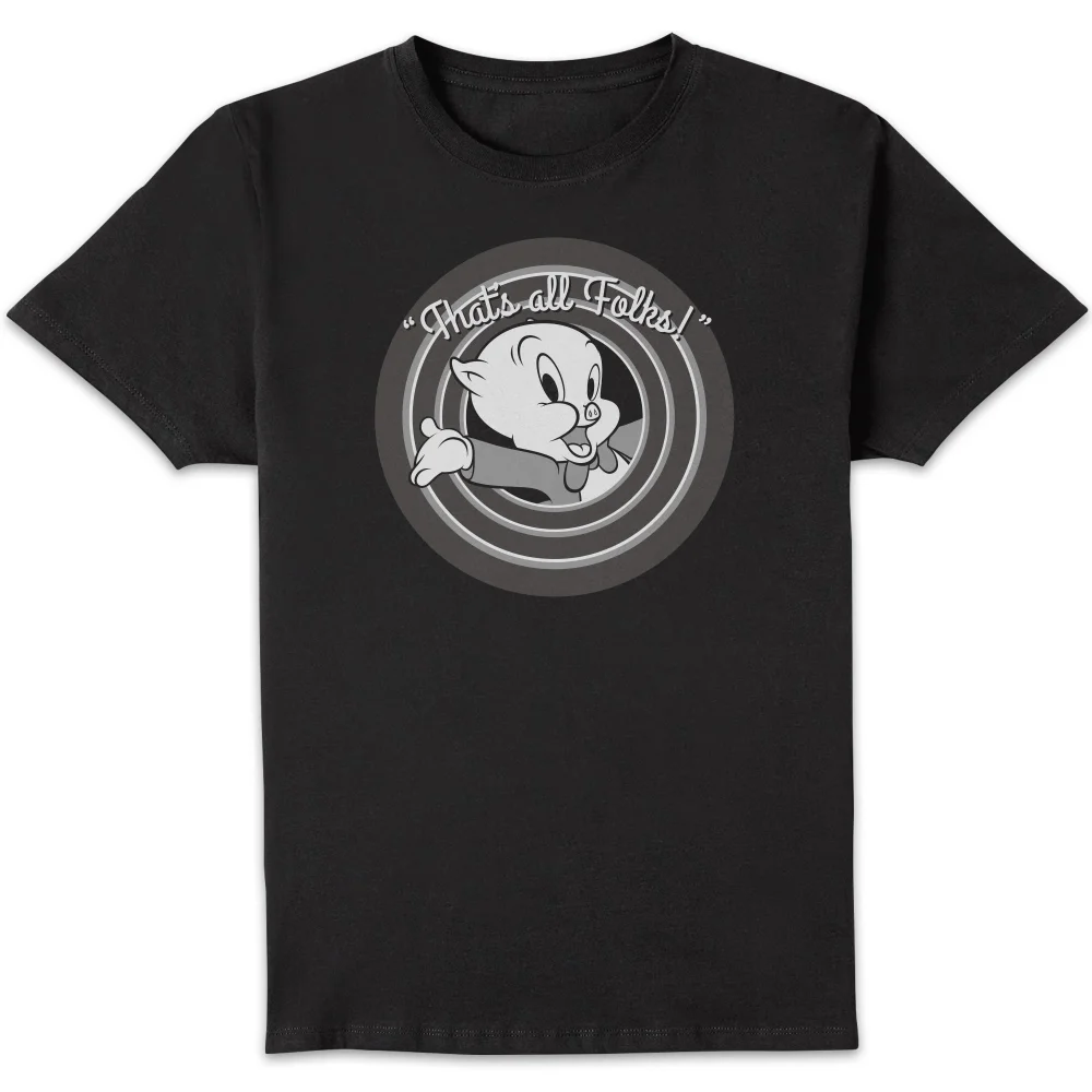 Looney Tunes That's All Folks Porky Pig Men's T-Shirt - Black - S Image 1