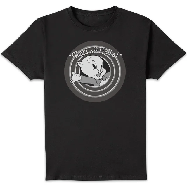 Looney Tunes That's All Folks Porky Pig Men's T-Shirt - Black