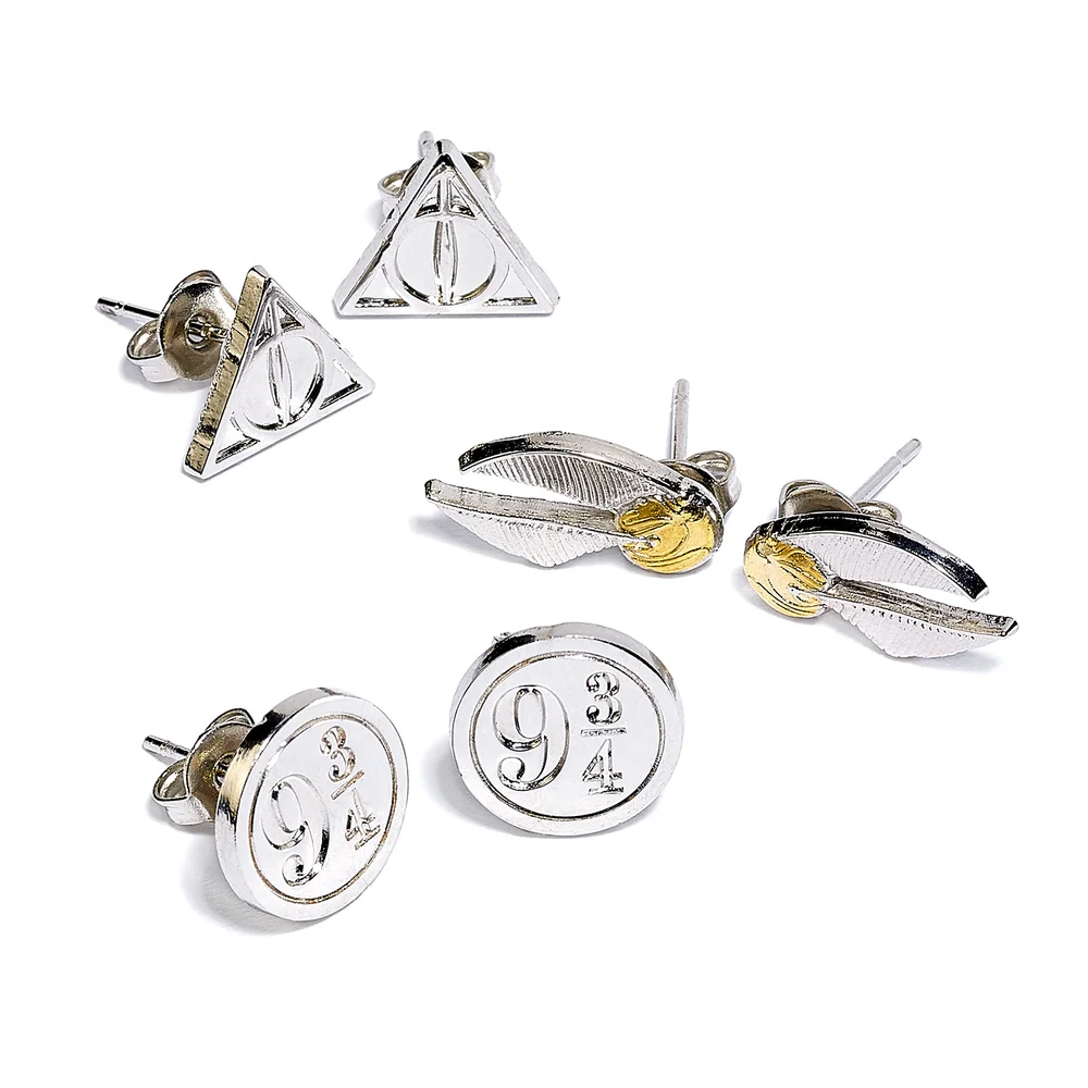 Harry Potter Stud Earring Set Deathly Hallows/ Golden Snitch/ Platform Image 1