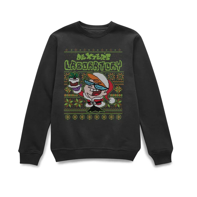 Dexter's Lab Pattern Christmas Sweater - Black