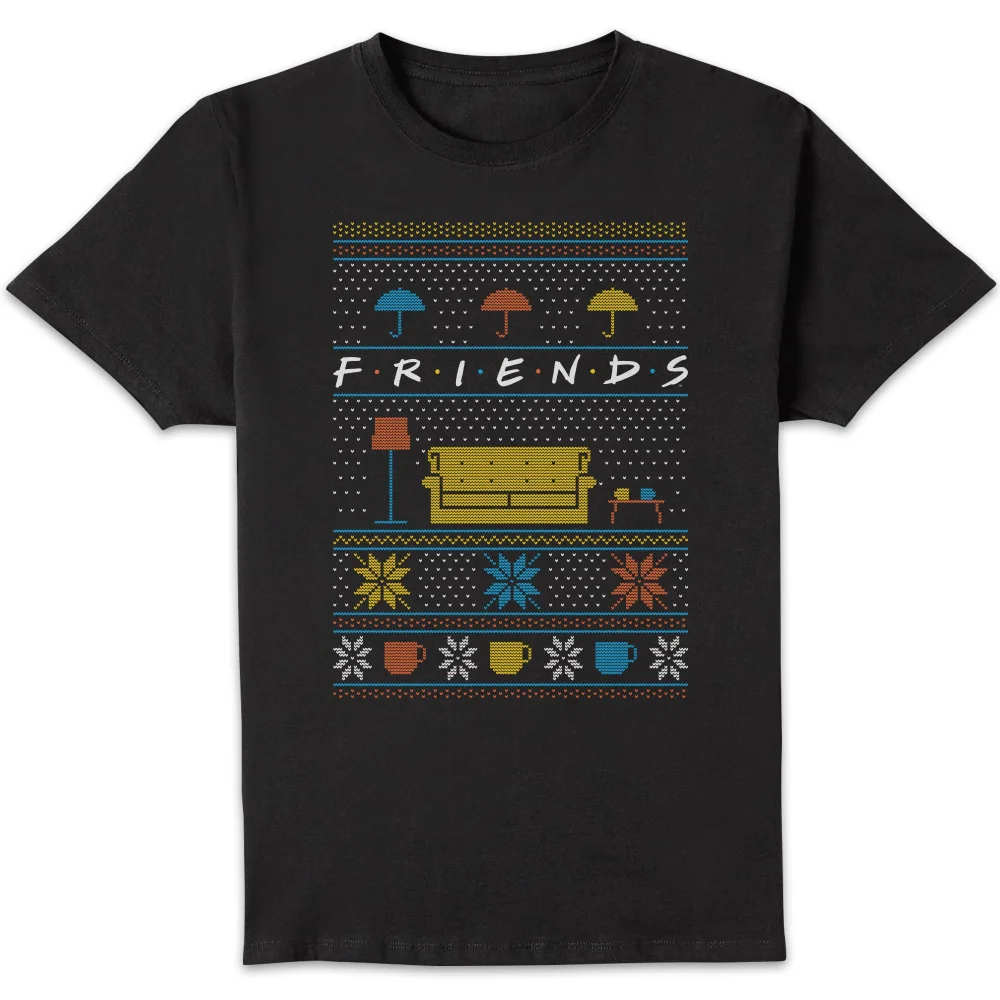 Friends Sofa Knit Men's Christmas T-Shirt - Black - S Image 1