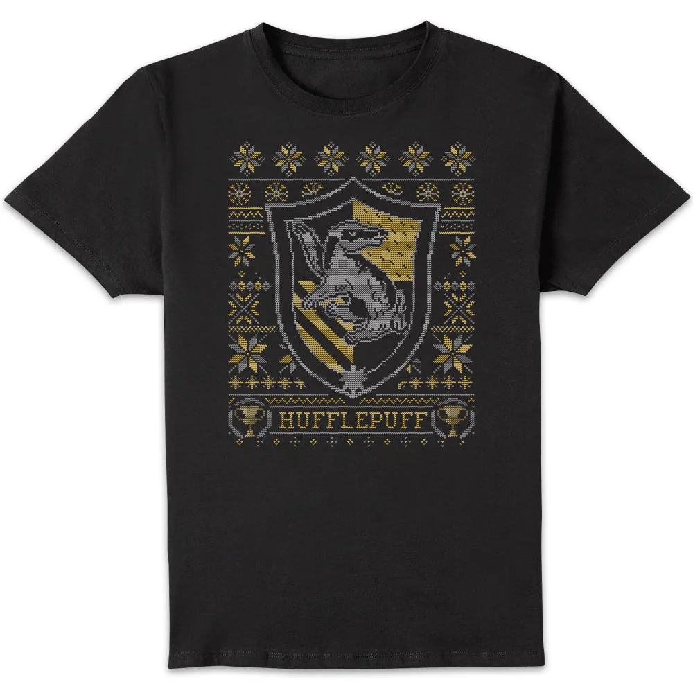 Harry Potter Hufflepuff Crest Men's Christmas T-Shirt - Black - S Image 1