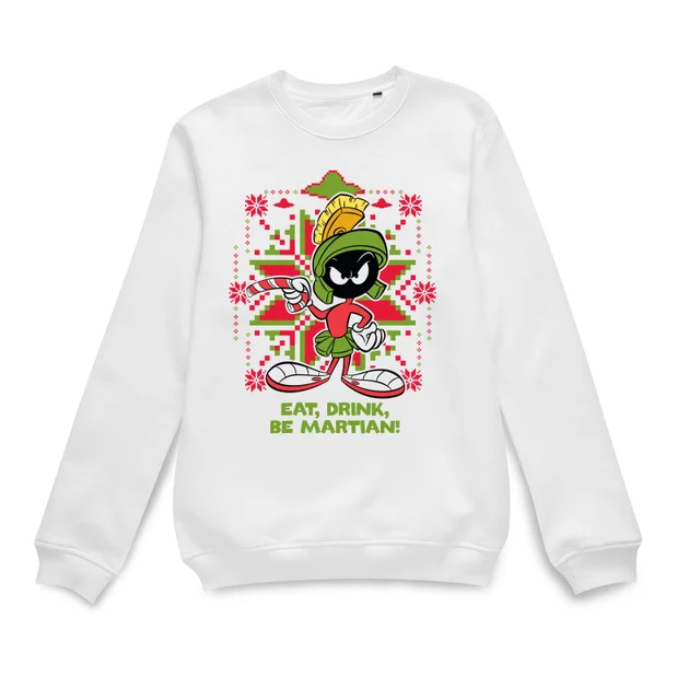 Looney Tunes Eat Drink Be Martian Christmas Sweater - White