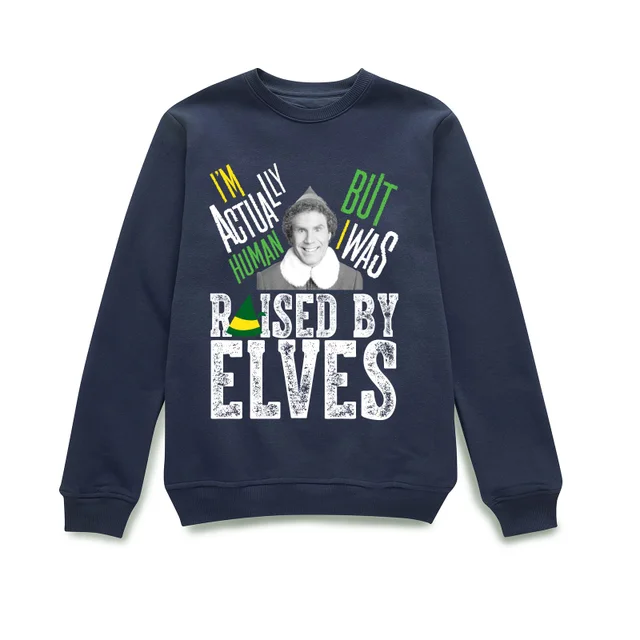 Elf Raised By Elves Christmas Sweater - Navy