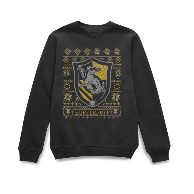 Harry Potter Hufflepuff Crest Christmas Sweater - Black
