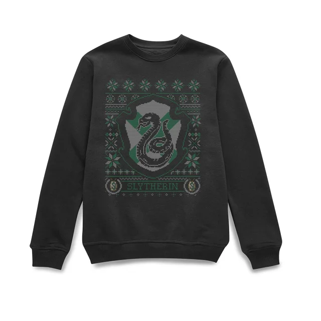 Harry Potter Slytherin Crest Christmas Sweater - Black