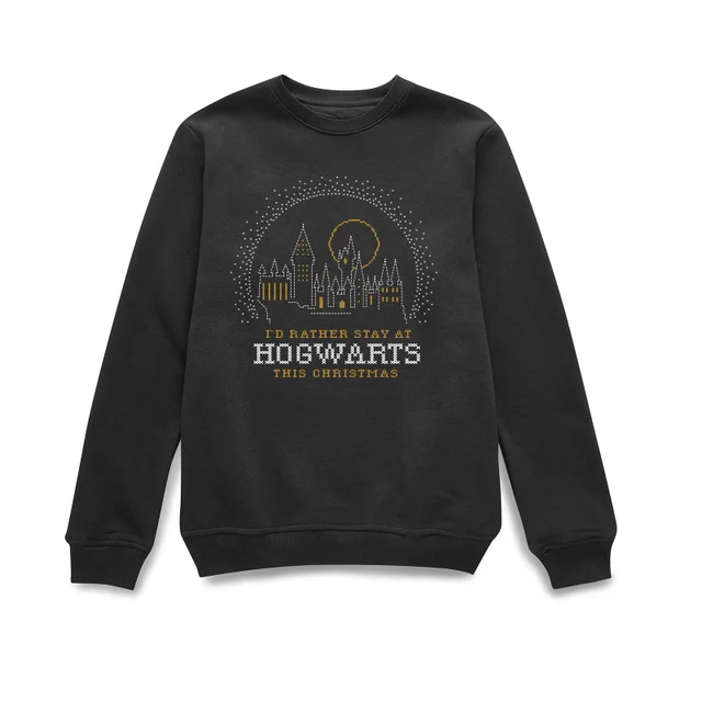 Harry Potter I'd Rather Stay At Hogwarts Christmas Sweater - Black