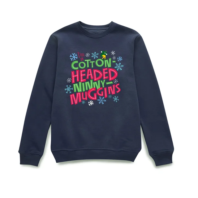 Elf Cotton-Headed Ninny-Muggins Christmas Sweater - Navy