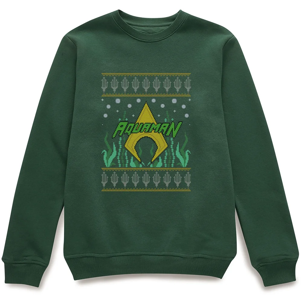 DC Aquaman Knit Christmas Sweater - Forest Green - S Image 1