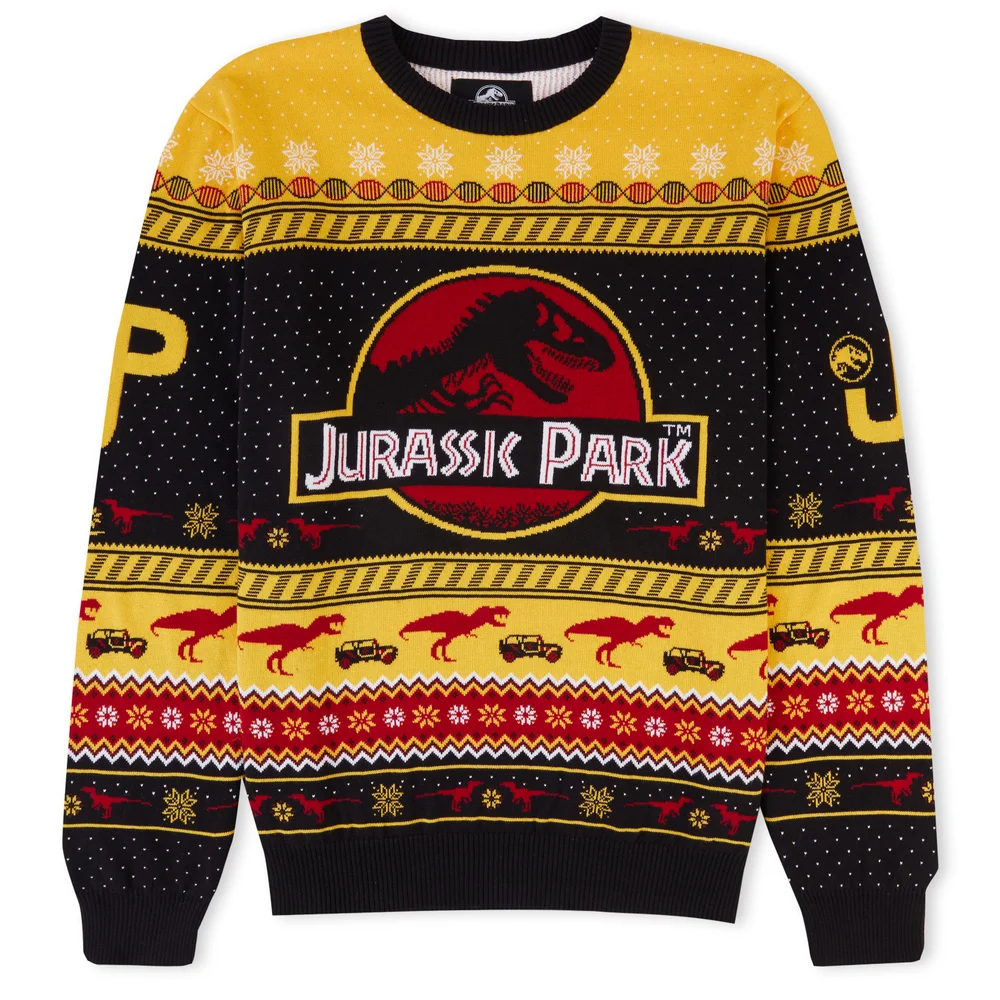 Jurassic Park Christmas Knitted Sweater - Yellow - XS Image 1