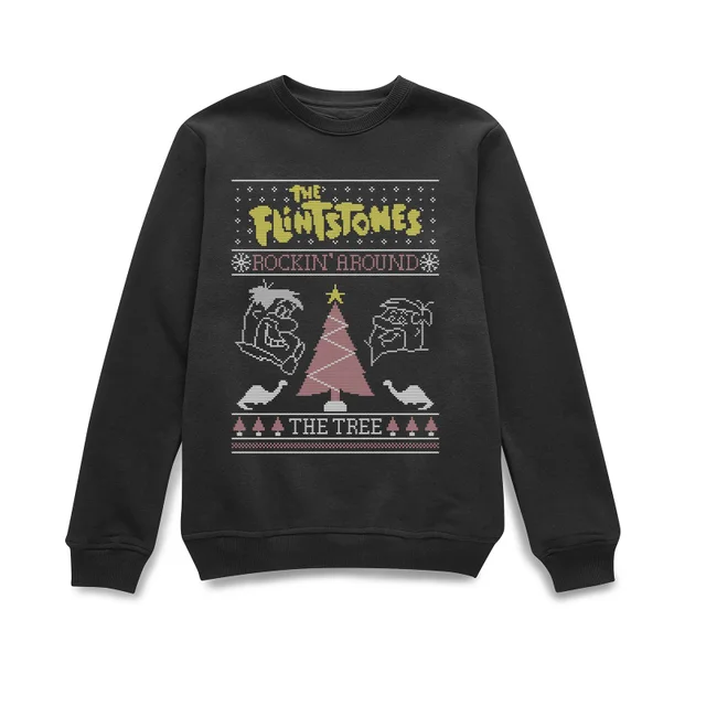 Flintstones Rockin Around The Tree Christmas Sweater - Black
