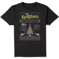 Flintstones Rockin Around The Tree Men's Christmas T-Shirt - Black