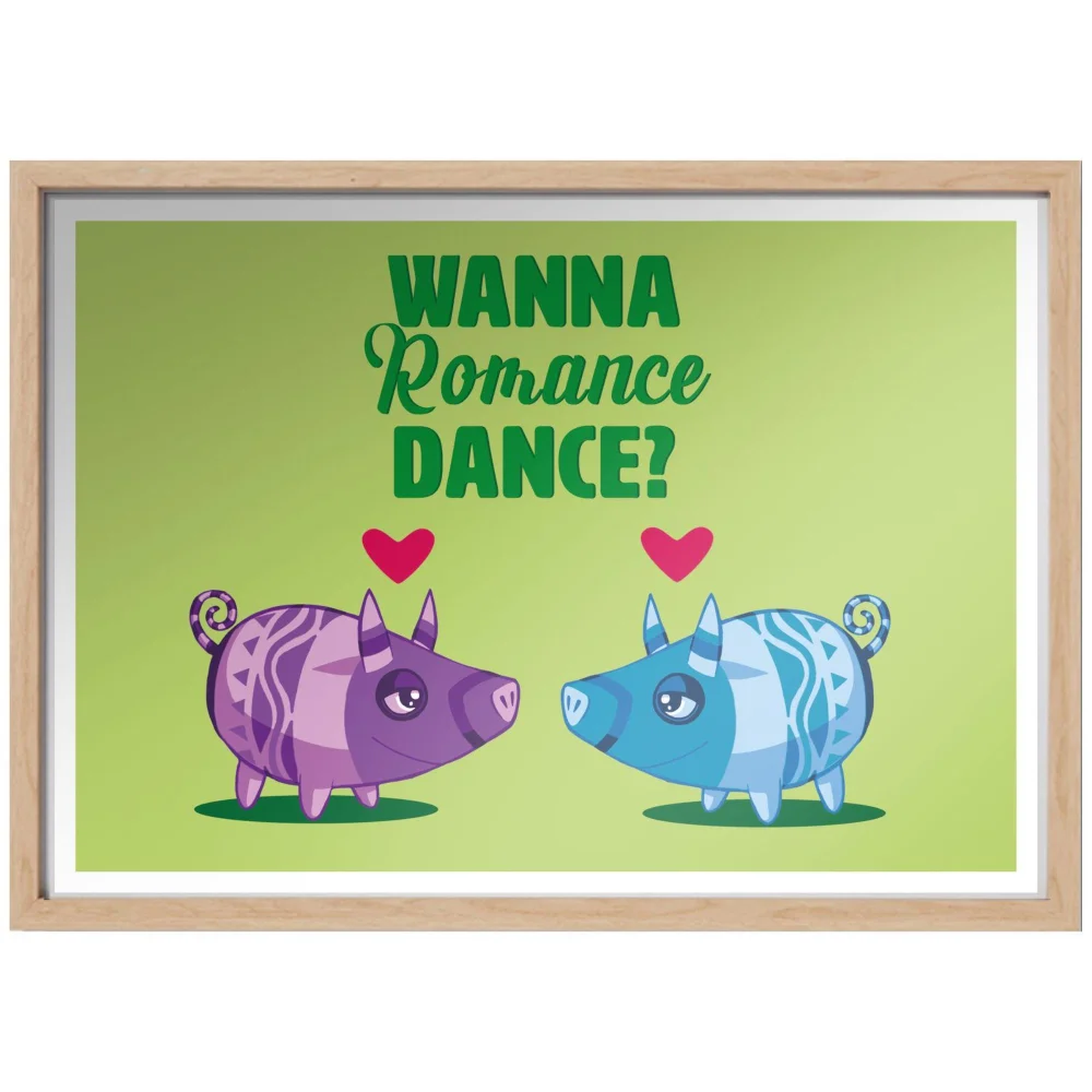 Viva Piñata Wanna Romance Dance Pig Art Print Giclee Art Print - A4 - Wooden Frame Image 1