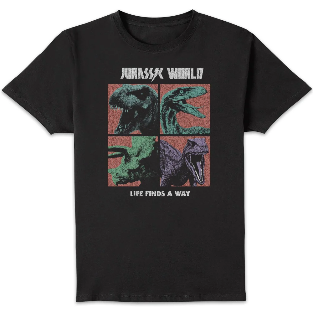 Jurassic Park World Four Colour Faces Men's T-Shirt - Black - S Image 1