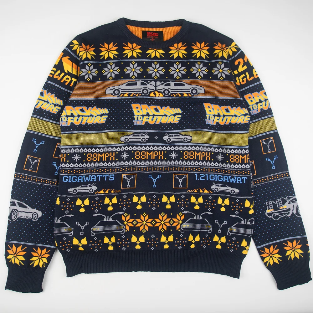 Back to the Future Christmas Knitted Sweater - Navy - XL Image 1