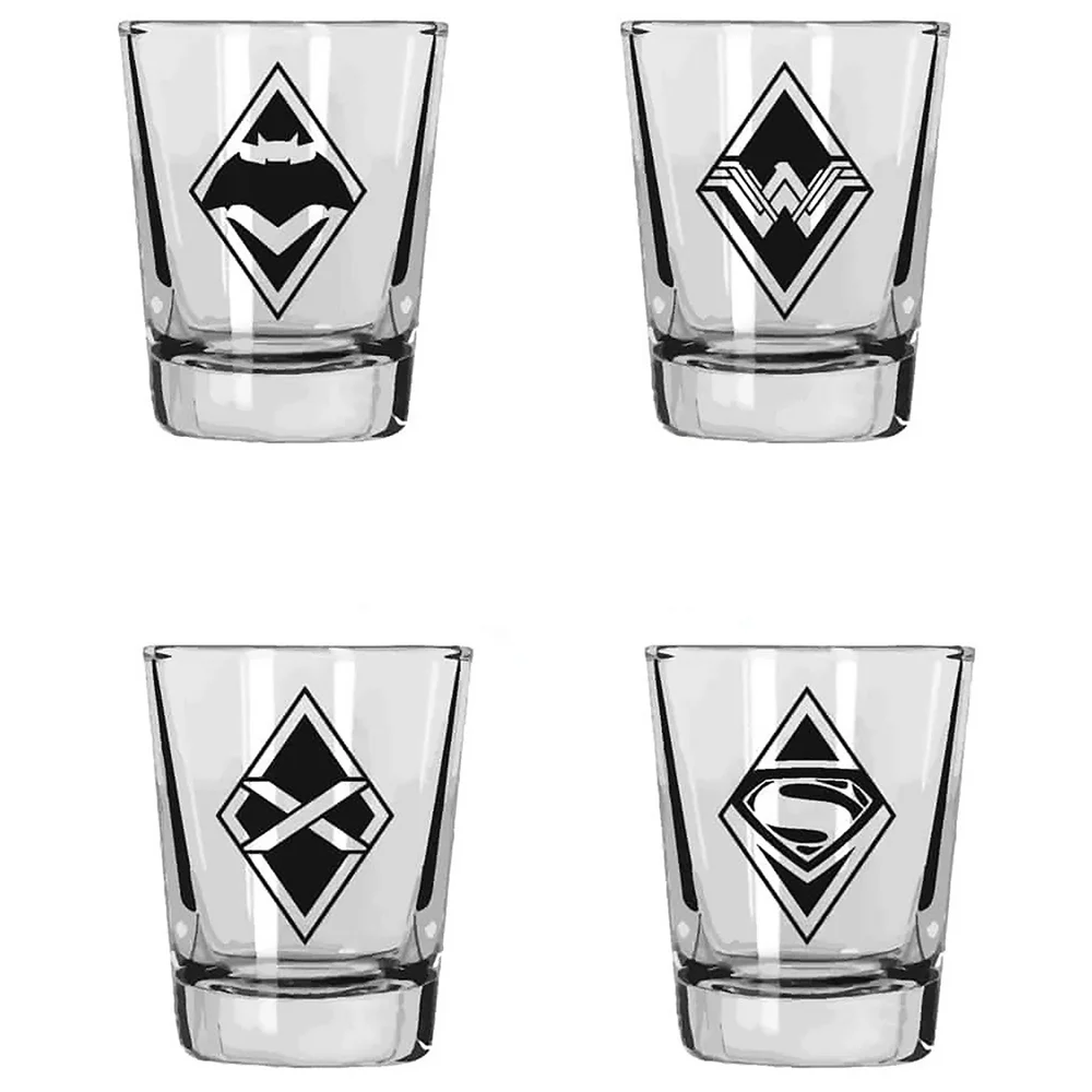 DC Comics DC Universe Shot Glasses Set of 4 Batman Vs Superman Logos Image 1
