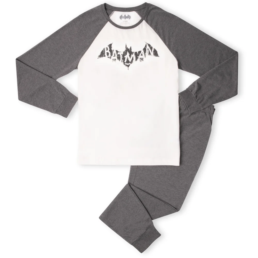 DC Batman Distressed Emblem Men's Pyjama Set - White/Grey - S Image 1