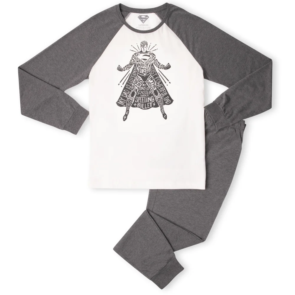 DC Superman Man Of Steel Men's Pyjama Set - White/Grey - XS Image 1