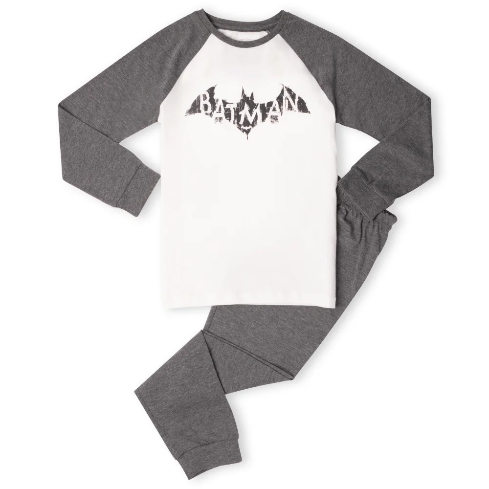 DC Batman Distressed Emblem Kids' Pyjamas - White/Grey - 3-4 Years Image 1