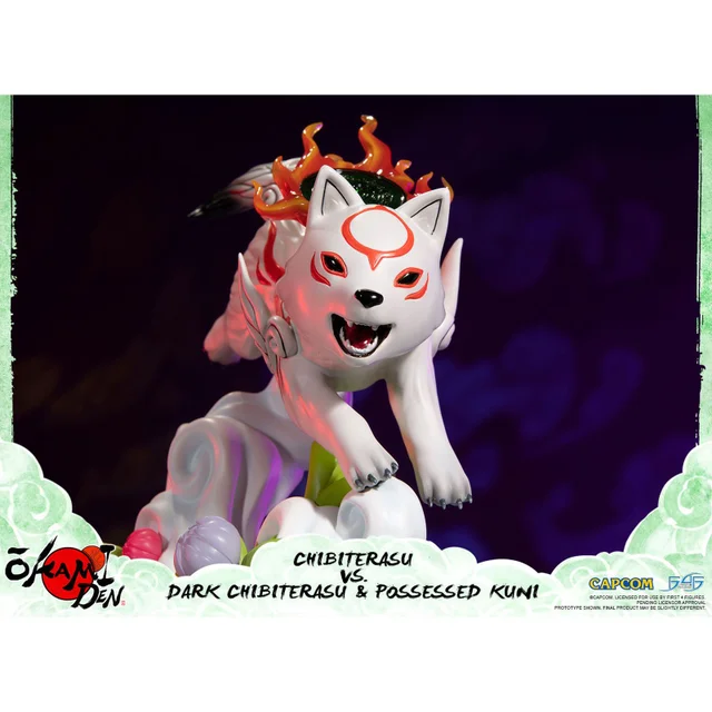 First 4 Figures Okami Chibiterasu Vs Dark Chibiterasu & Possessed Kuni Resin Statue (33cm)